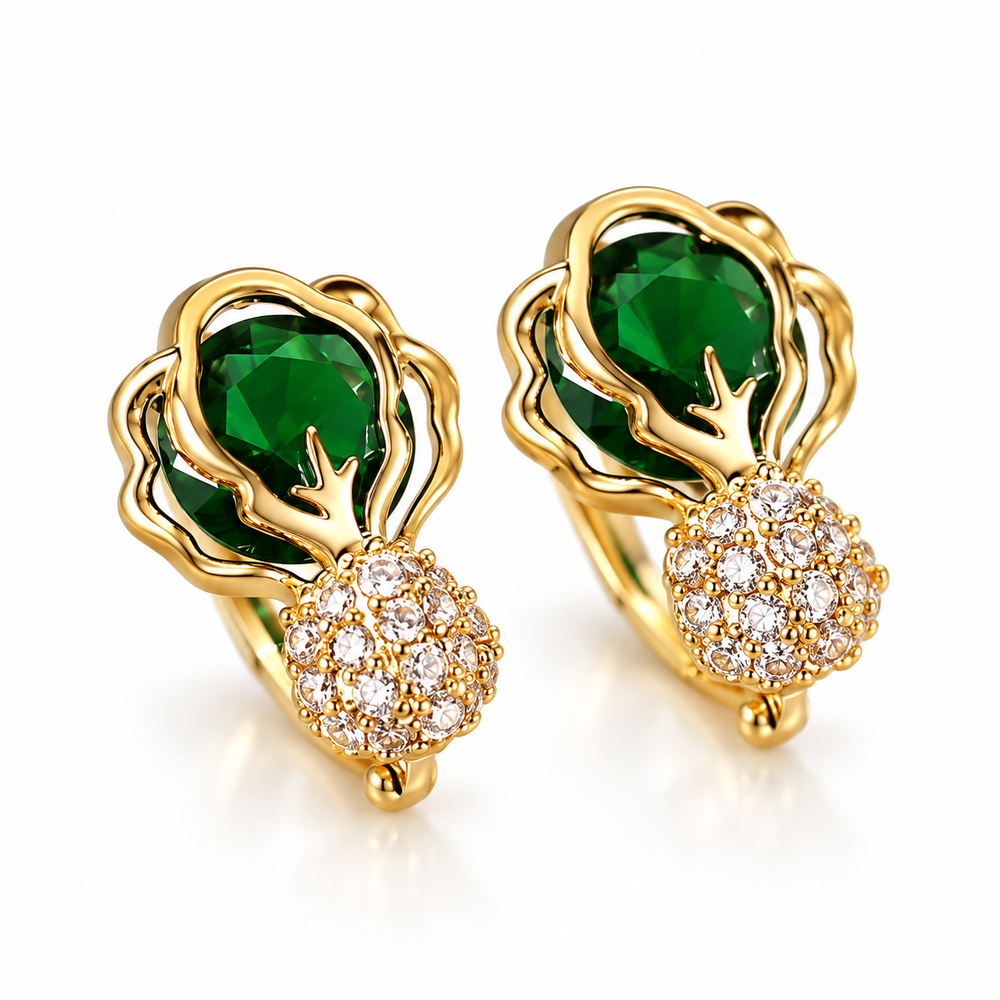 Gold Zircon Cabbage Studs