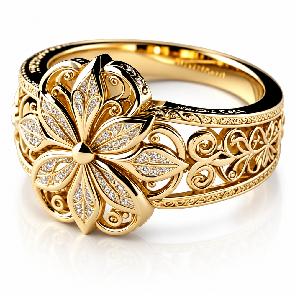Floral Hollow Geometric Ring