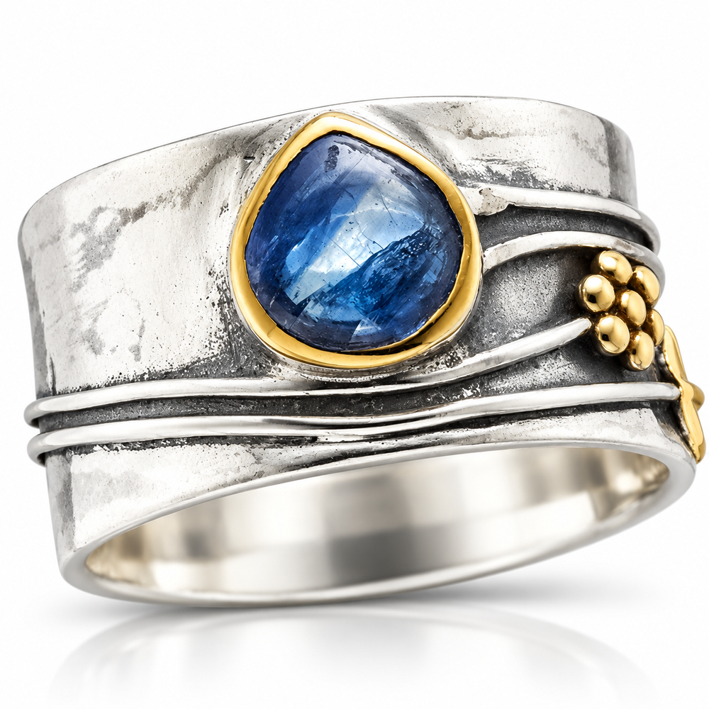 Blue Leaf Flower Two-Tone Ring